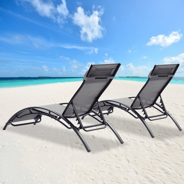 2PCS Set Chaise Lounges Outdoor Lounge Chair Lounger Recliner Chair For Patio Lawn Beach Pool Side Sunbathing