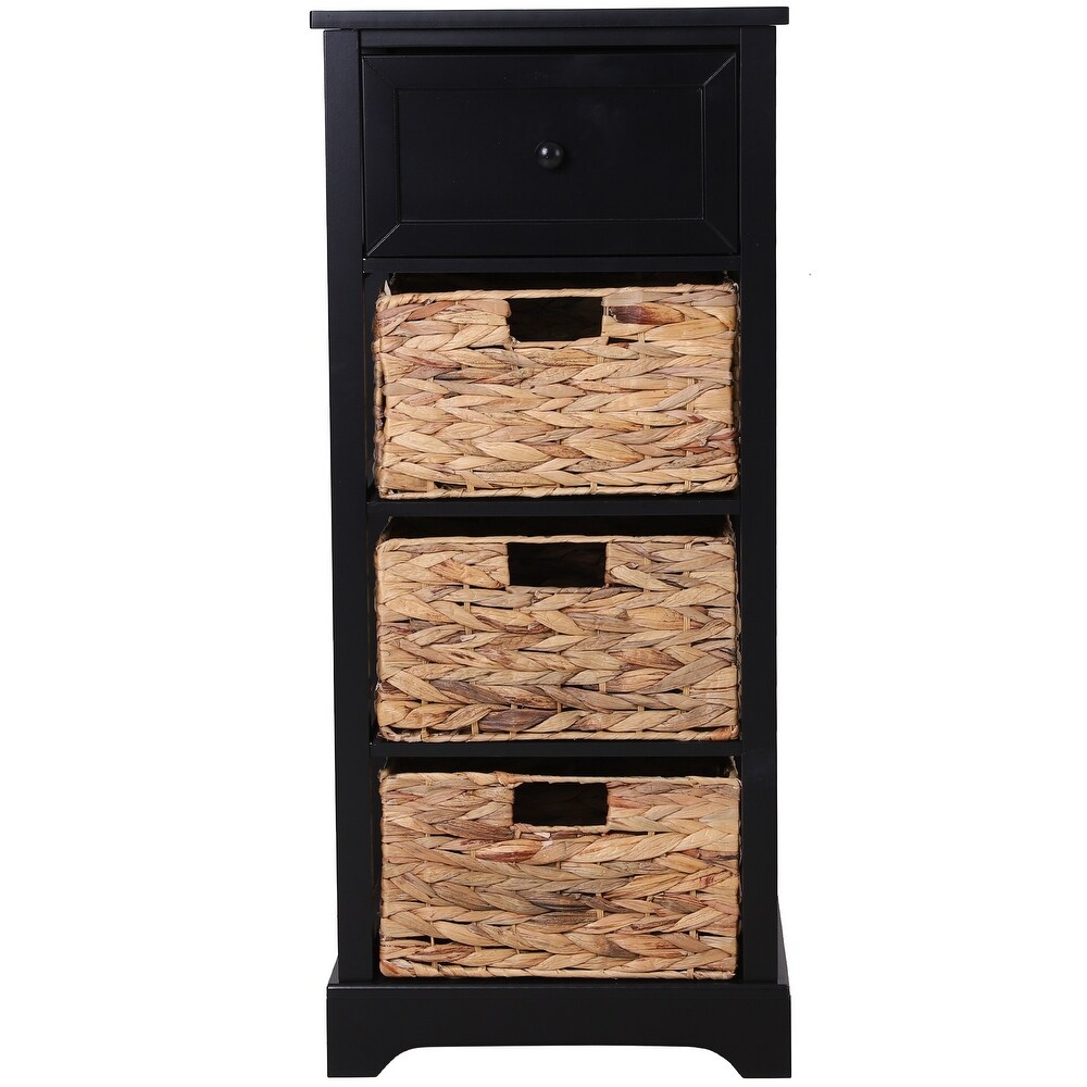 Sophia   William Side Table Decorative Storage Cabinet with Removable Water Hyacinth Woven Baskets