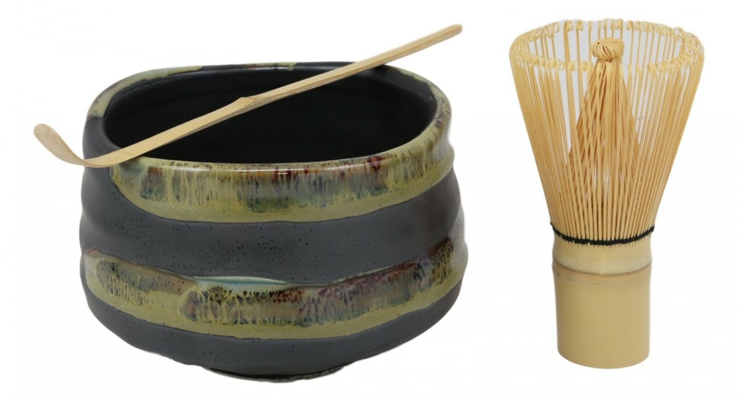 1 Japanese Traditional Tea Ceremony Matcha Glazed Green Bowl Whisk and Scoop Set EBR02