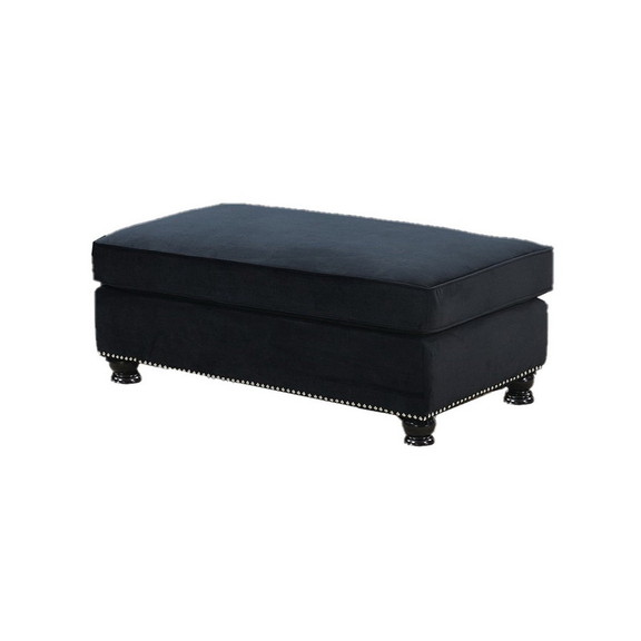 Benjara BM231974 Fabric Ottoman with Nailhead Trim...