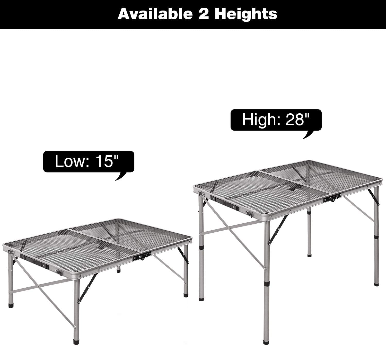 REDCAMP Folding Portable Grill Table for Camping, Lightweight Aluminum Metal Grill Stand Table with Adjustable Height Legs for Outside Cooking Outdoor BBQ RV Picnic, Silver