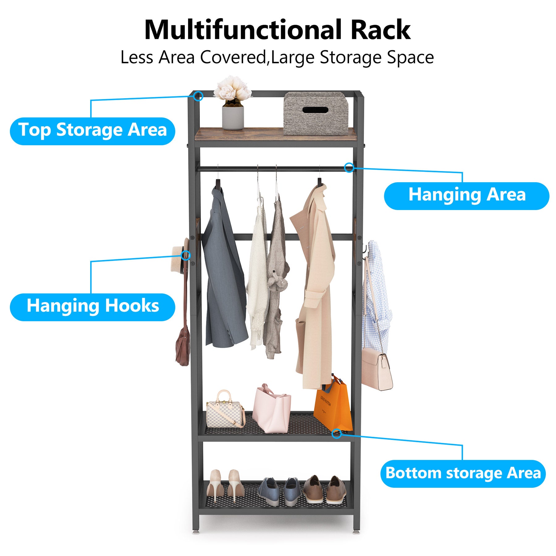 Freestanding Closet Organizer, Small Entryway Coat Garments Rack