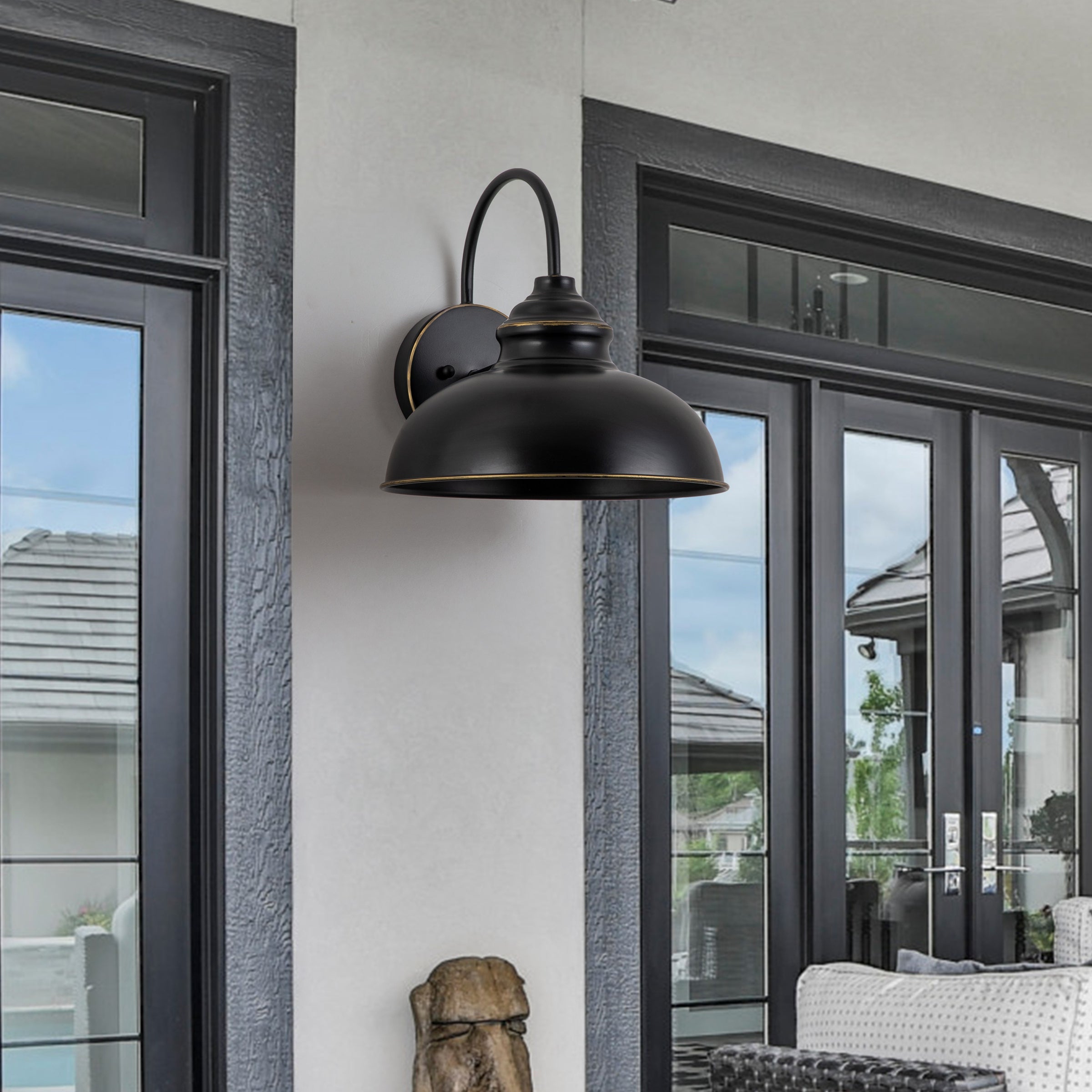 C Cattleya 1-Light Black Outdoor Barn Light with Gold Edges