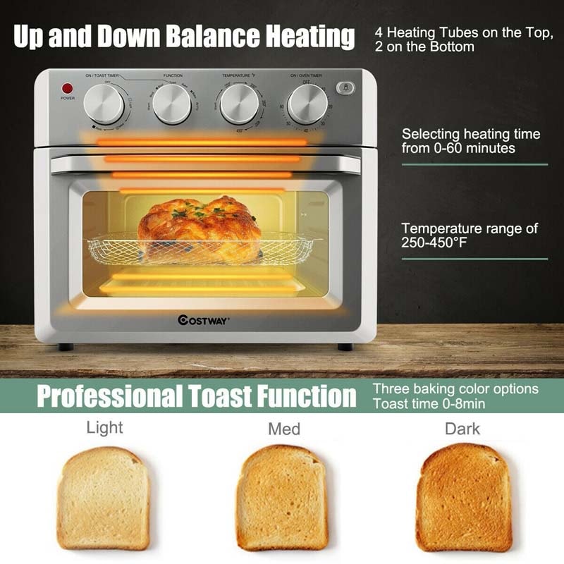 19 QT Toaster Oven Countertop, 7-in-1 1550W Convection Air Fryer with Timer, Temperature Control, 5 Accessories