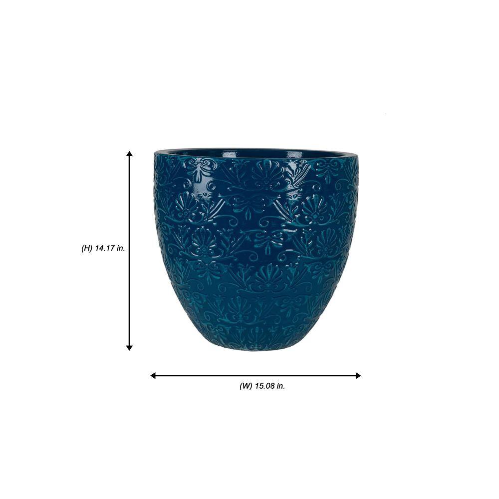 Vigoro 15.1 in. Aurelia Large Blue Pantina Decorative High-Density Resin Planter (15.1 in. D x 14.2 in. H) US310682