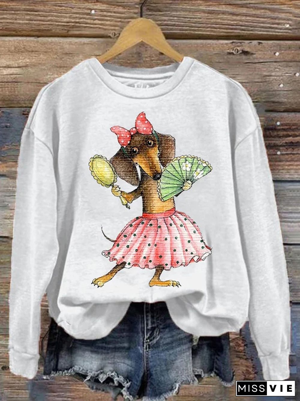 Women's Dancing Dachshund Print Sweatshirt