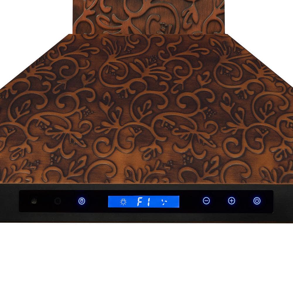 AKDY 30 in Convertible Wall Mount Embossed Copper Vine Design Kitchen Range Hood with Lights