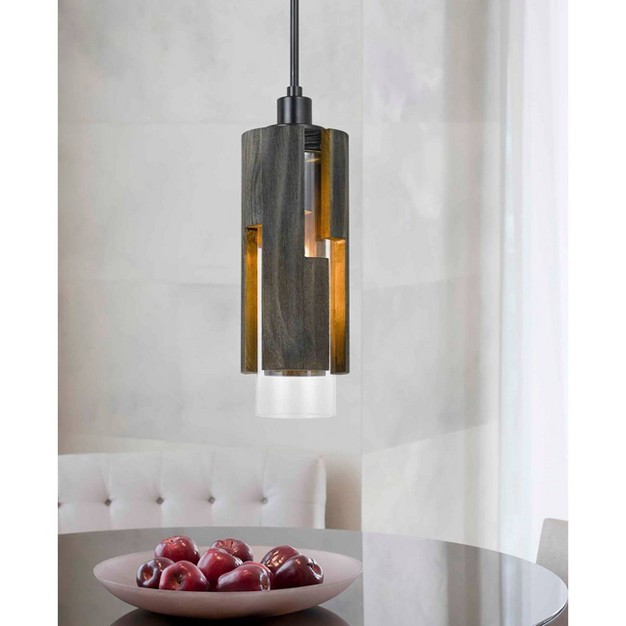 X 5 5 quot Reggio Wood Pendant With Clear Glass Cylinder Shade Dark Brown Cal Lighting