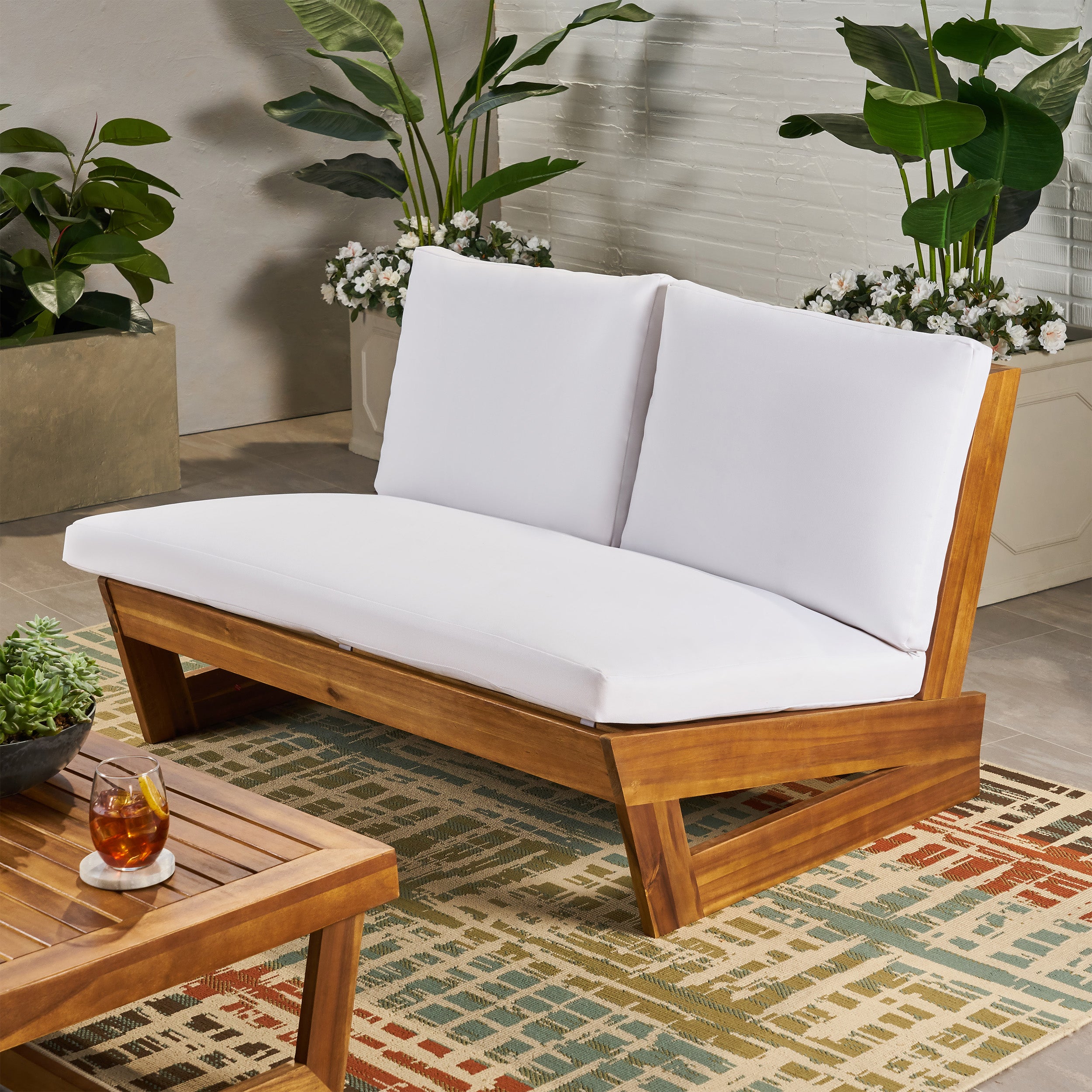 Kaitlyn Outdoor Acacia Wood Loveseat with Cushions