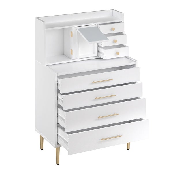 Modern Vanity Makeup Table with Mirror and Retractable Table， Storage Dresser with 7 Drawers and Hidden Storage for Bedroom - - 37828092