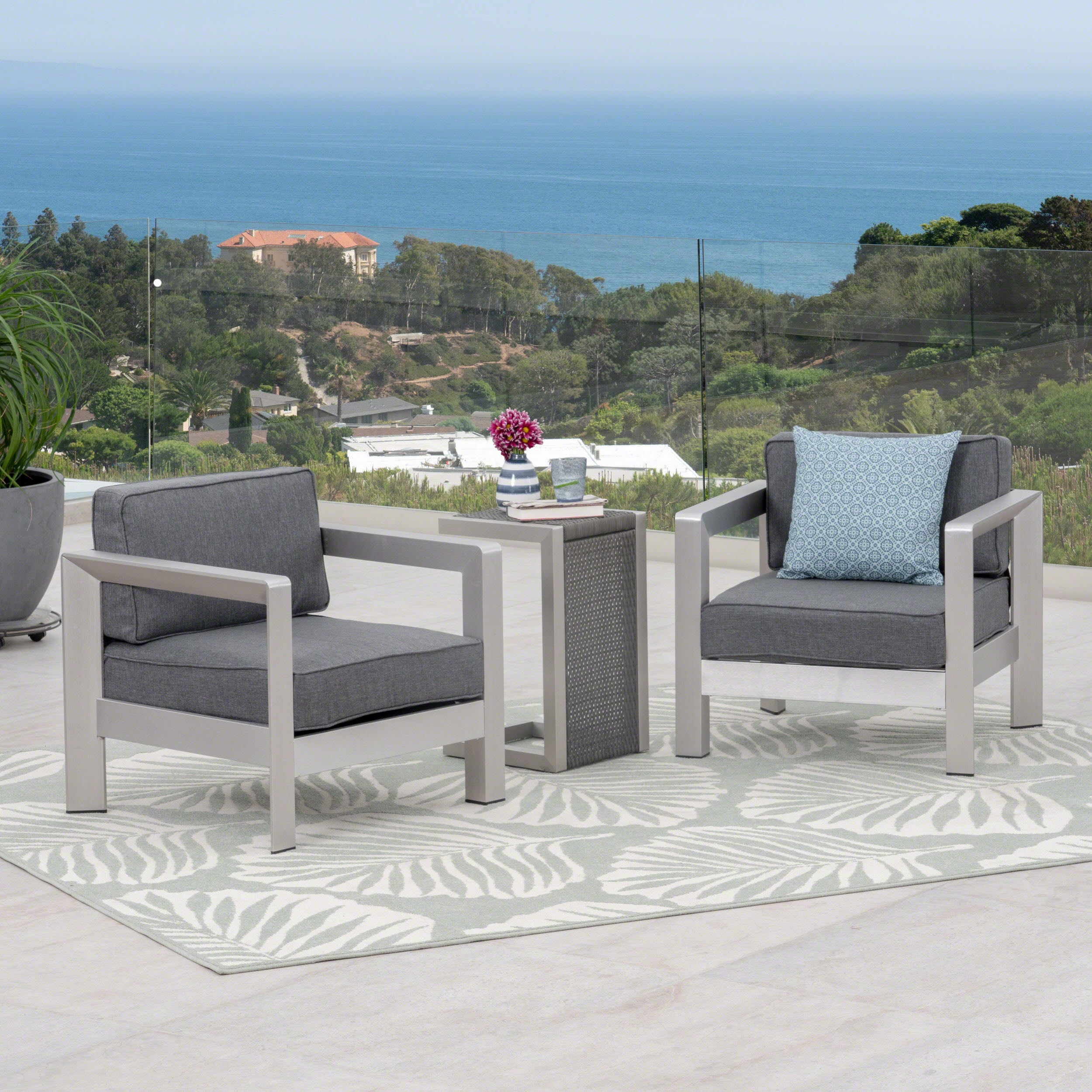 Emily 3-piece Outdoor Aluminum Club Chairs with Side Table