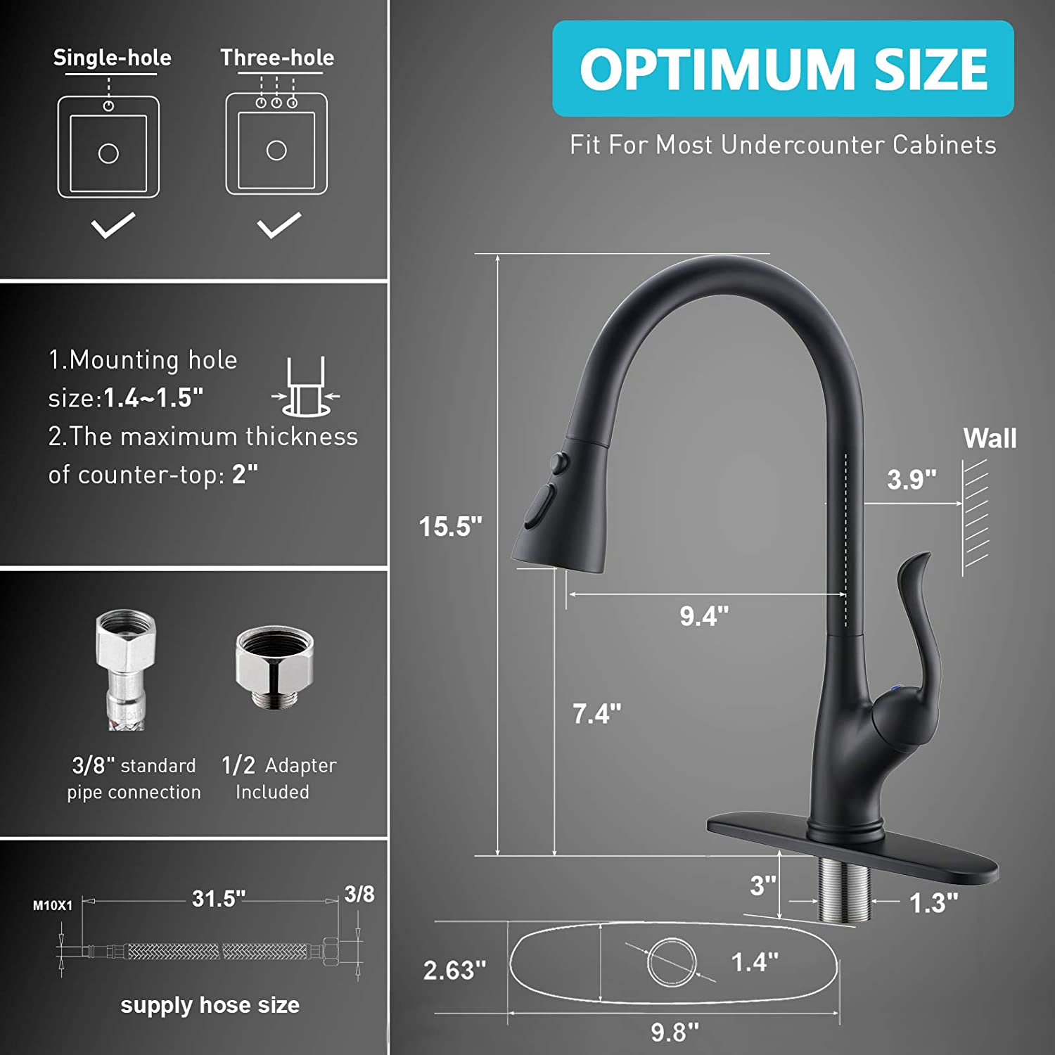 APPASO Commercial Pull Down Kitchen Faucet with Soap Dispenser Matte Black 149MB