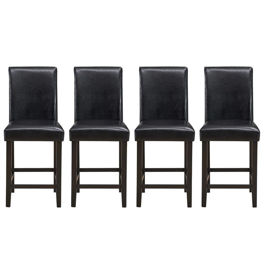 Gymax 41 in. H Bar Stools High Back Counter Height Barstool Pub Chair w/ Rubber Wood Legs Black (Set of 4) GYM05877