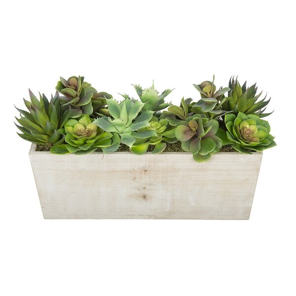 Faux Succulent Garden in Wood Washed Ledge Planter