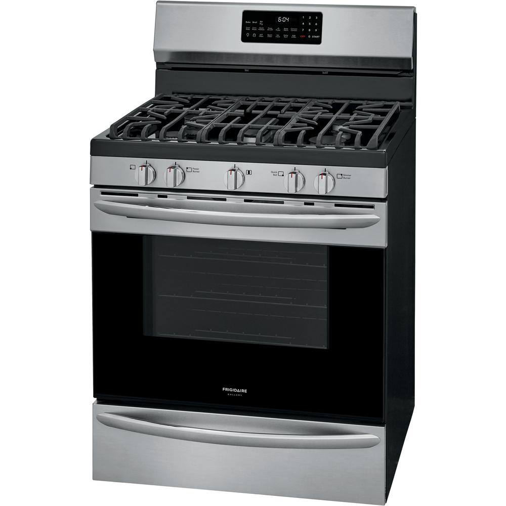 FRIGIDAIRE GALLERY 30 in. 5 Burner Freestanding Gas Range in Stainless Steel with Convection and Air Fry GCRG3060AF