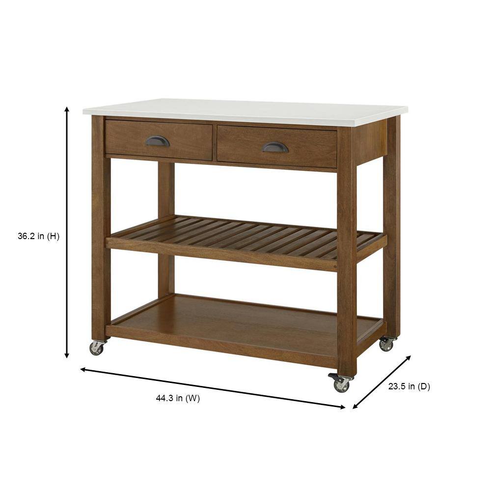 Home Decorators Collection Alstead Wooden Farmhouse Rolling Kitchen Cart with White Marble Top and Double-Drawer Storage (44in. W) BT0339V