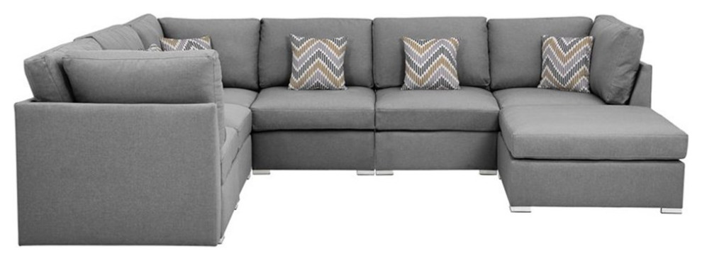 Bowery Hill Contemporary Fabric Reversible Modular Sectional Sofa Set in Gray   Contemporary   Sectional Sofas   by Homesquare  Houzz