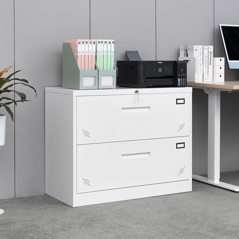 2 Drawer Lateral Filing Cabinet for Legal/Letter A4 Size  Large Deep Drawers Locked By Keys for Home office