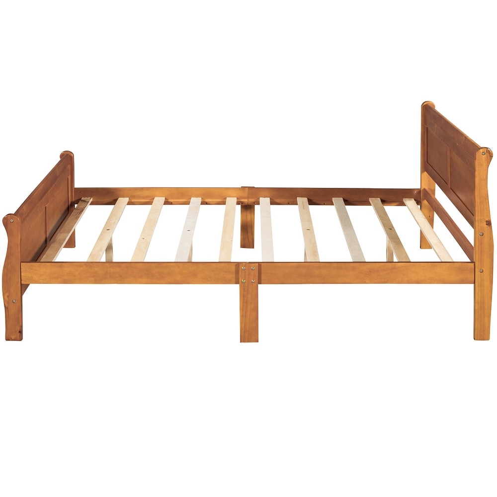 Full Wood Platform Sleigh Bed Frame with Headboard for Guest Living Room