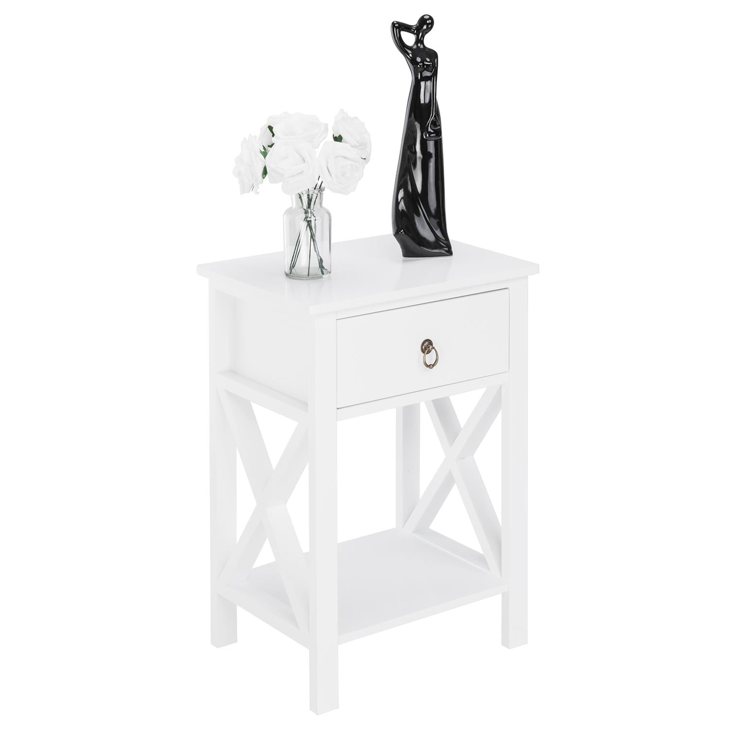 UBesGoo Set of 2 Nightstand, Wood Bedside Tabel, End Table, Night Table with1 Drawer and 1 Shelf, White