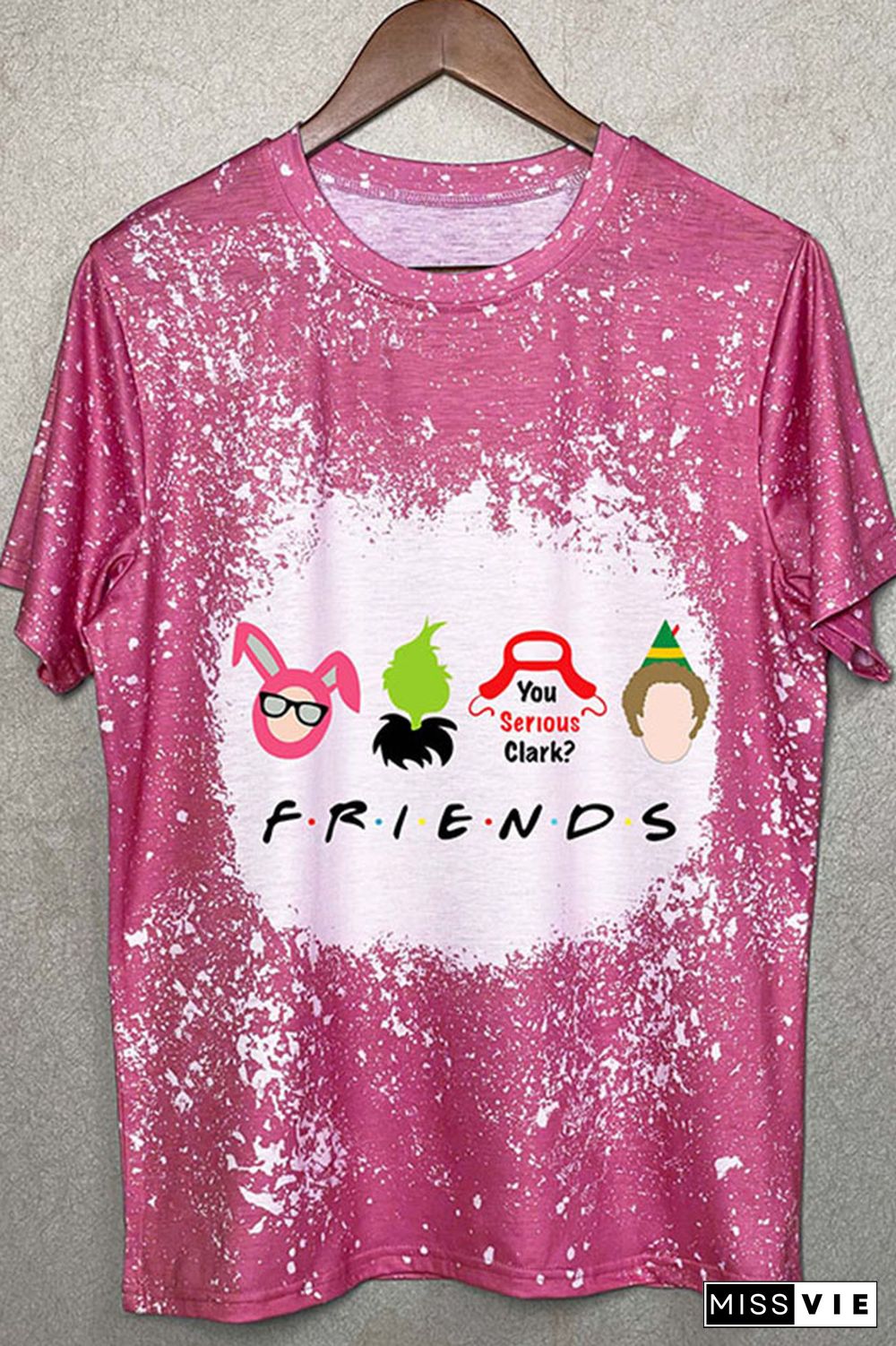 Christmas Friends,Christmas Movie Characters Bleached Graphic Tee Wholesale