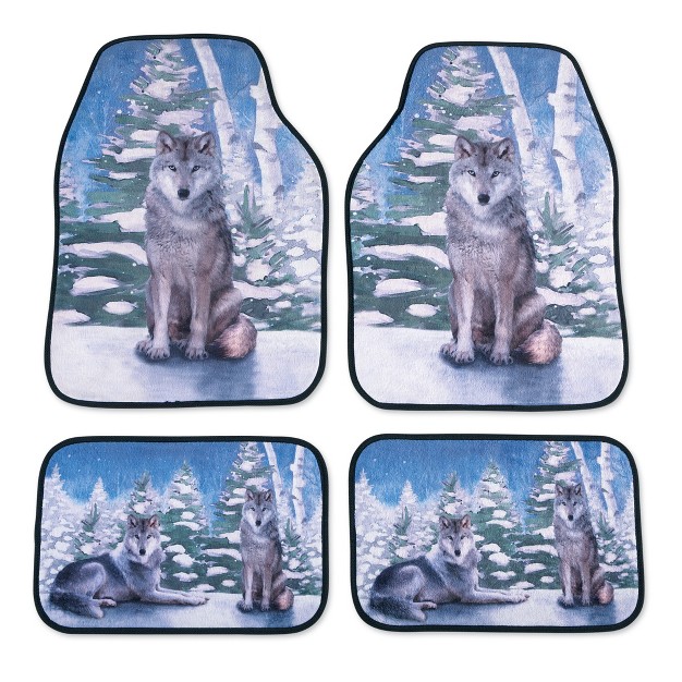 Collections Etc 4 piece Snowy Woodland Forest Majestic Wolves Car Mat Set