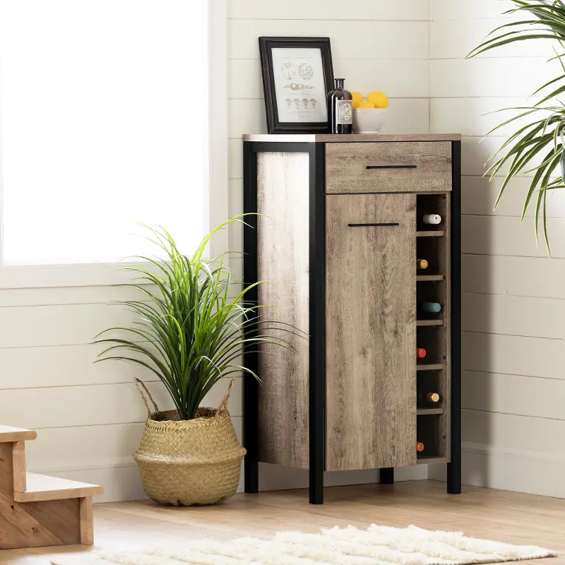 Weathered Oak and Black Tall Bar Cabinet - South Shore