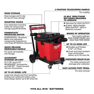 MW M18 FUEL 12 Gal. Cordless Dual-Battery WetDry Shop Vac Kit wAIR-TIP 1-14 in. - 2-12 in. (3-Piece) Non-Marring Kit 0930-22HD-49-90-2027-49-90-2034