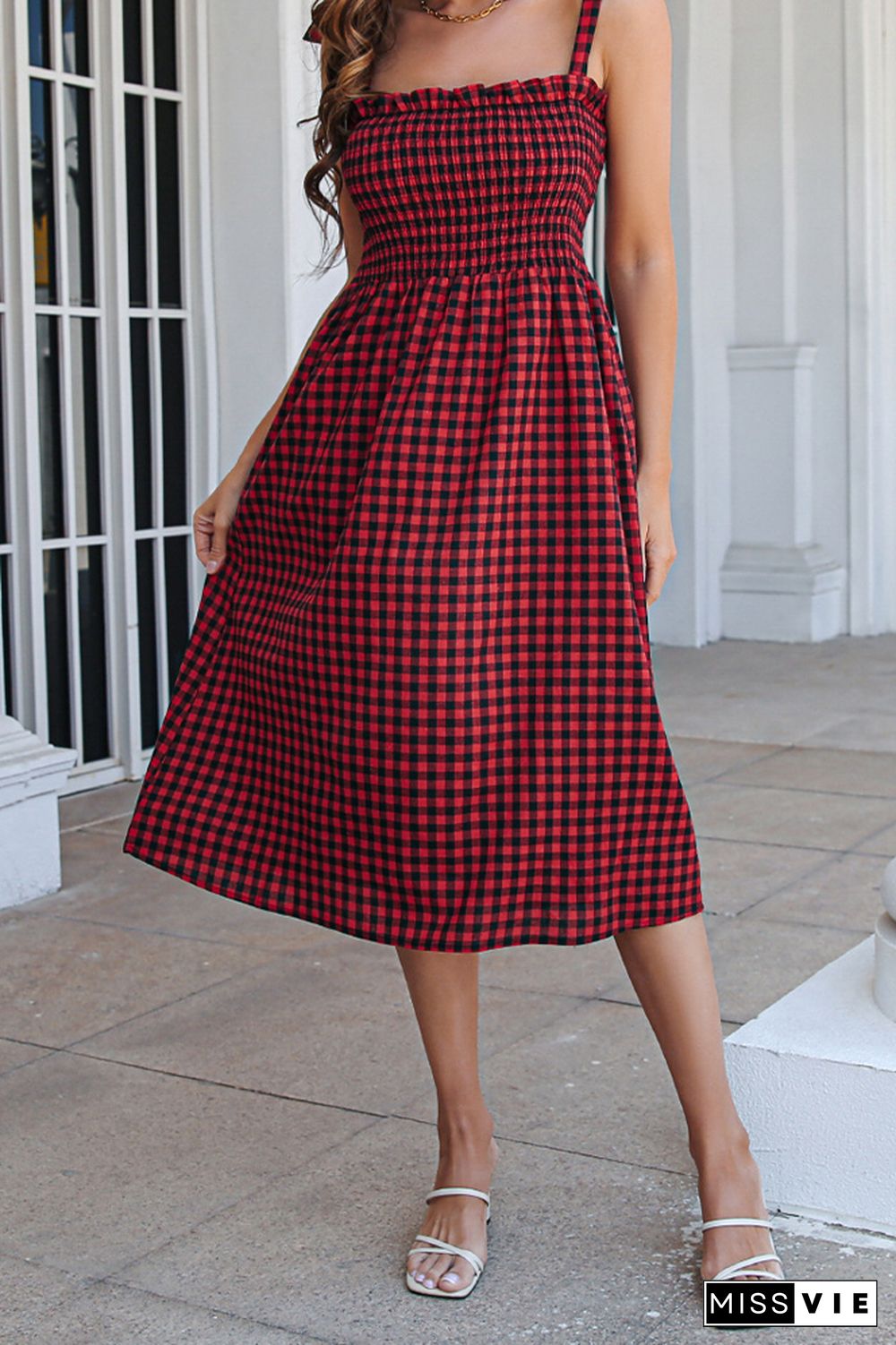 Plaid Print Sleeveless Midi Dress Wholesale