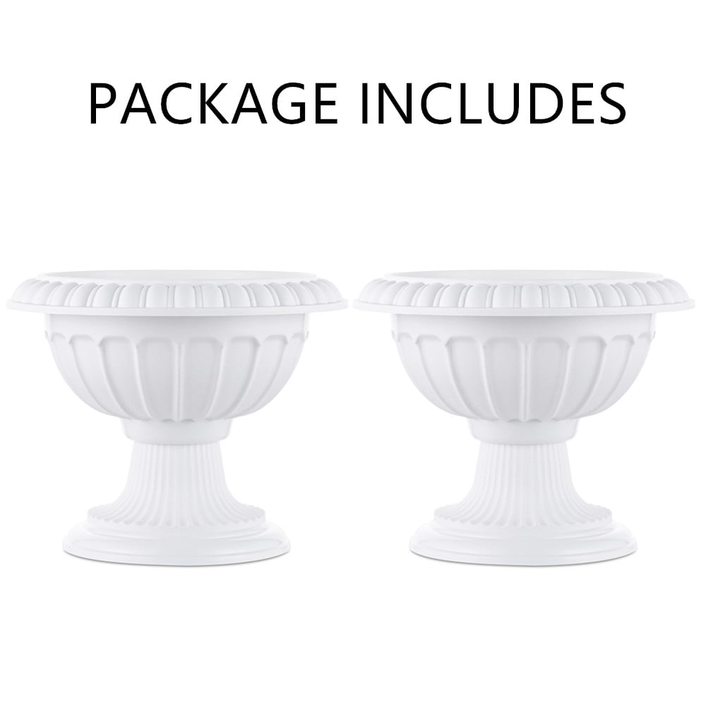 Nuptio 10.2 Inch Urn Planter White Plastic Plant Pot for Spring Decor Set of 2