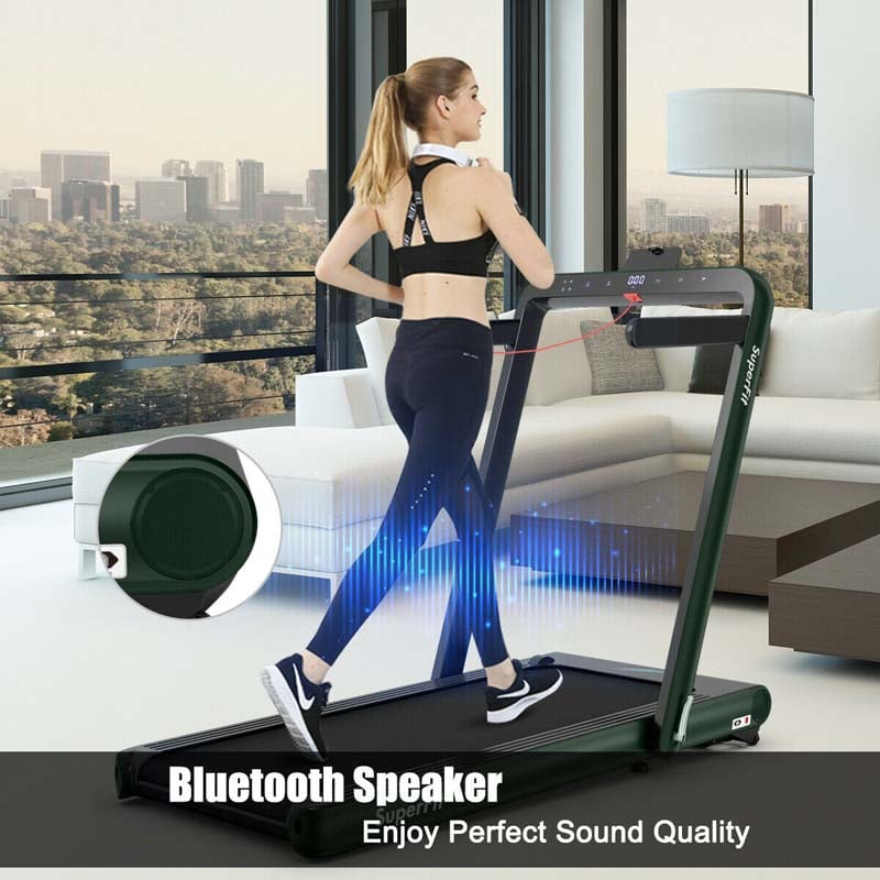 2 in 1 4.75HP Folding Treadmill, Under Desk Electric Treadmill, Portable Running Machine with APP Control, LED Touch Screen, Bluetooth Speaker