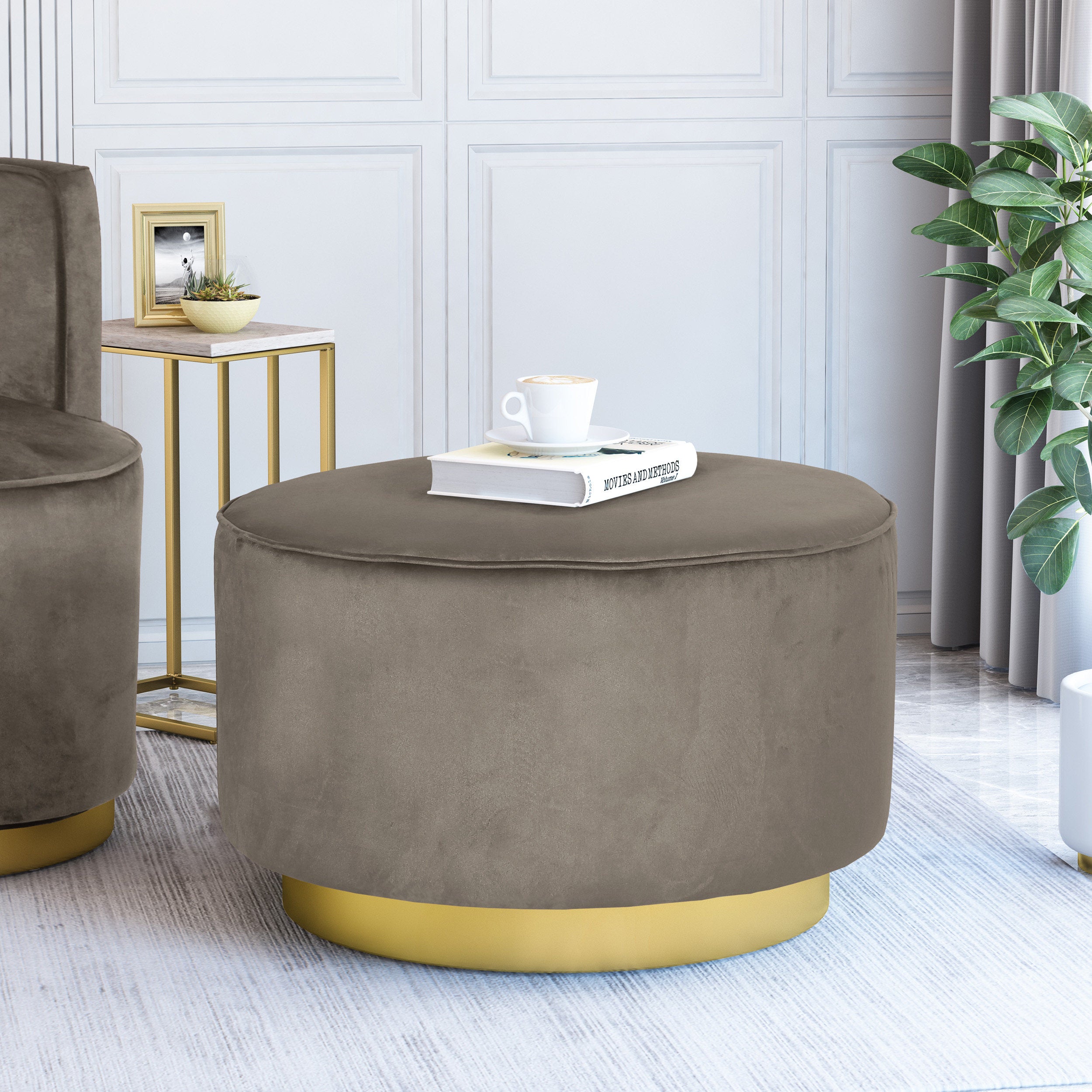 Kile Modern Glam Velvet Swivel Ottoman