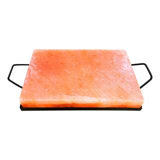 Outset Pink Himalayan Salt Plank with Holder Tray for Cooking Serving and Cutting Block 76513