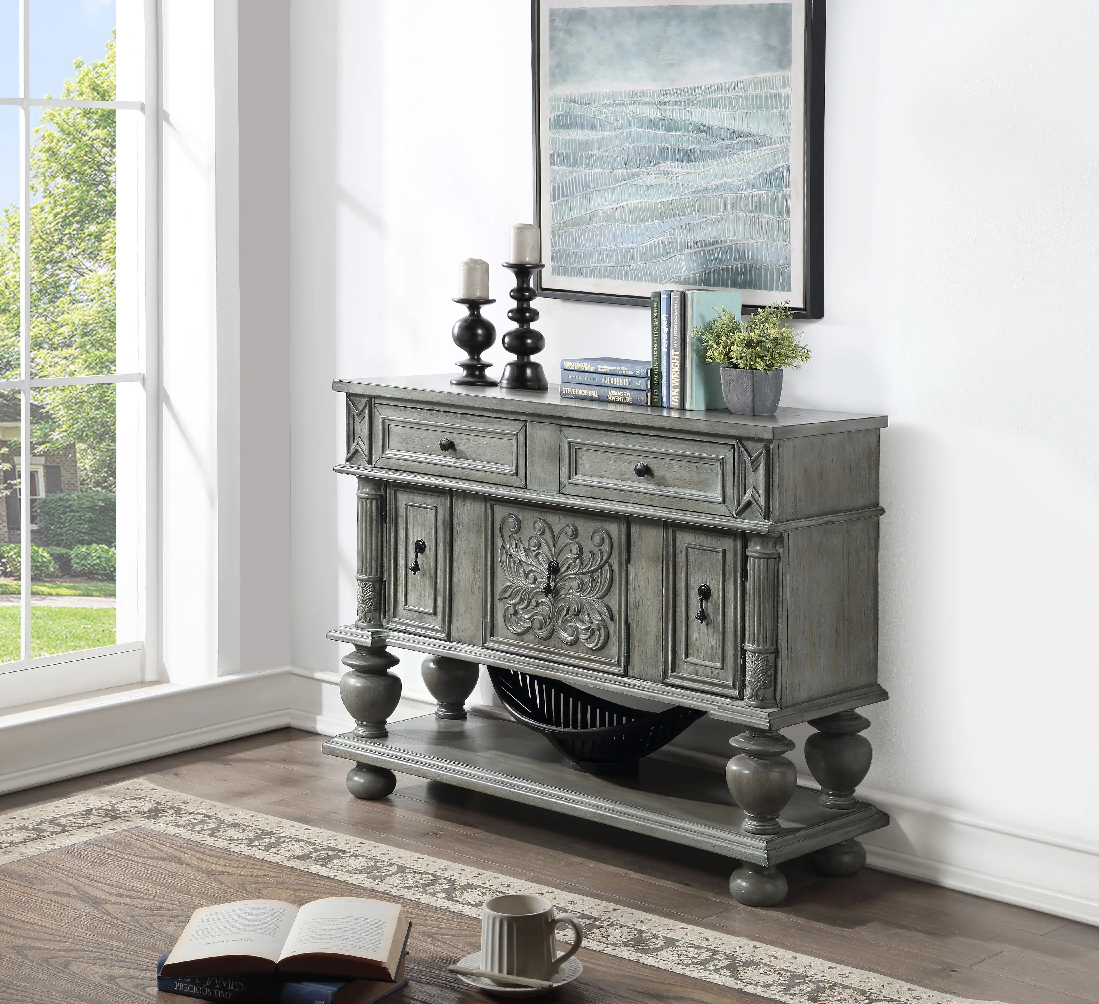 Traditional Burnished Gray Storage Accent Cabinet