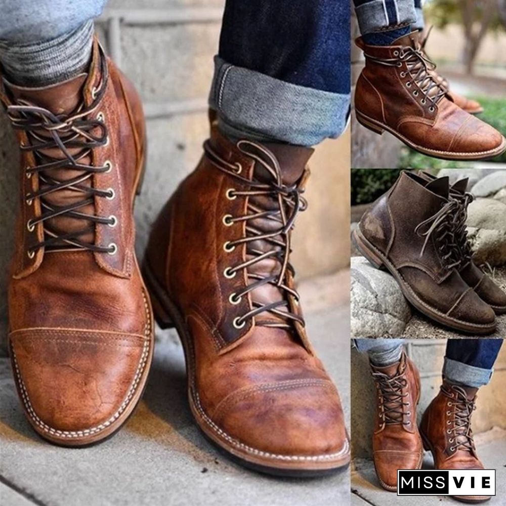 Men Vintage Genuine Leather Ankle Boots