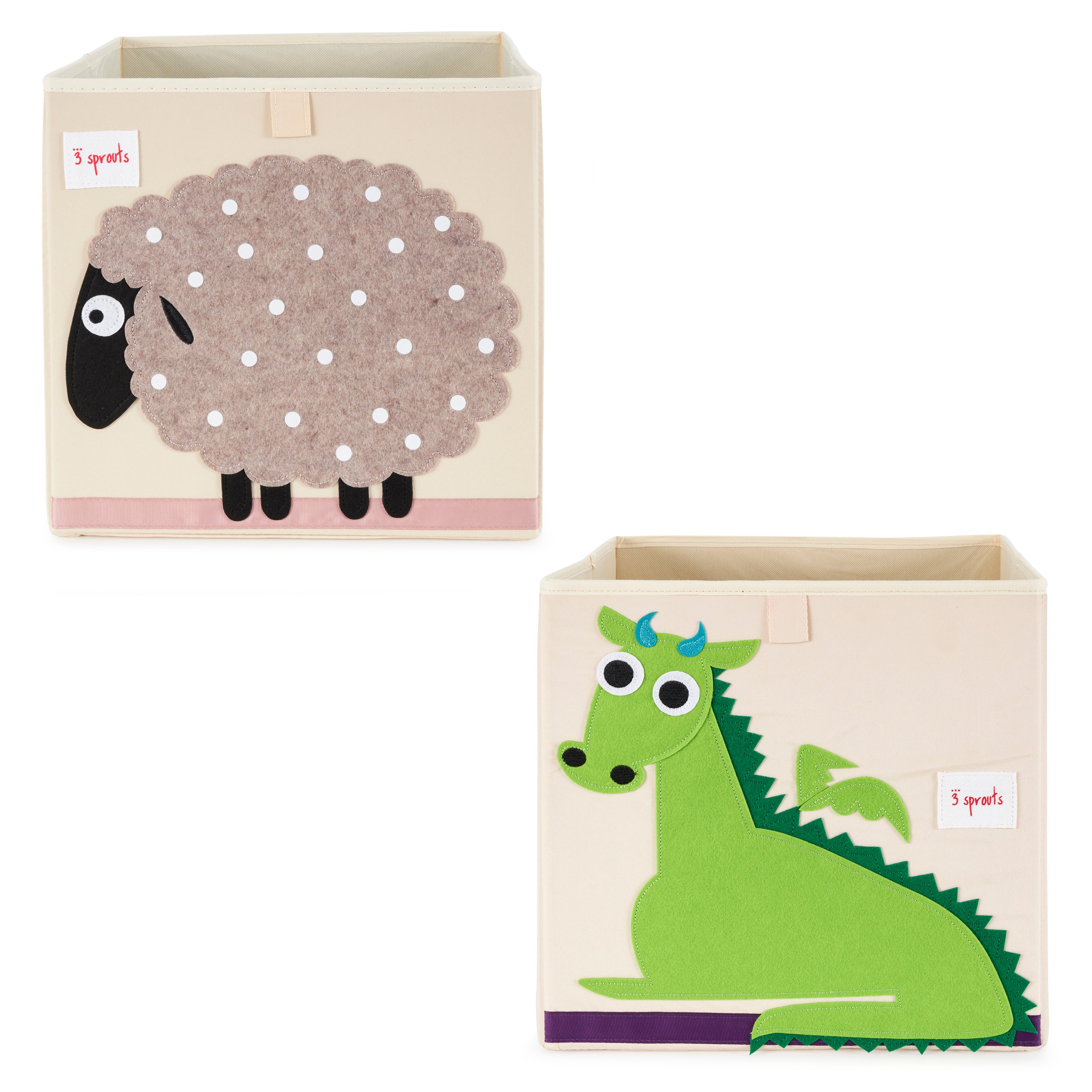 3 Sprouts Kids Felt Dragon Storage Cube Bin with Sheep Fabric Storage Cube Bin