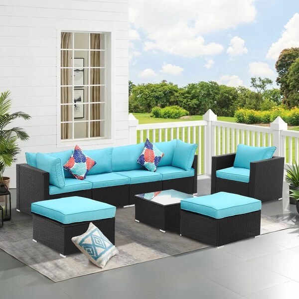 Zenova PE Rattan Wicker Modular Patio Sofa Set with Pillows - Overstock - 32497739