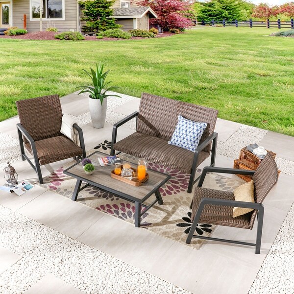 Patio Festival 4Piece Outdoor Rattan QuickDrying Conversation Set