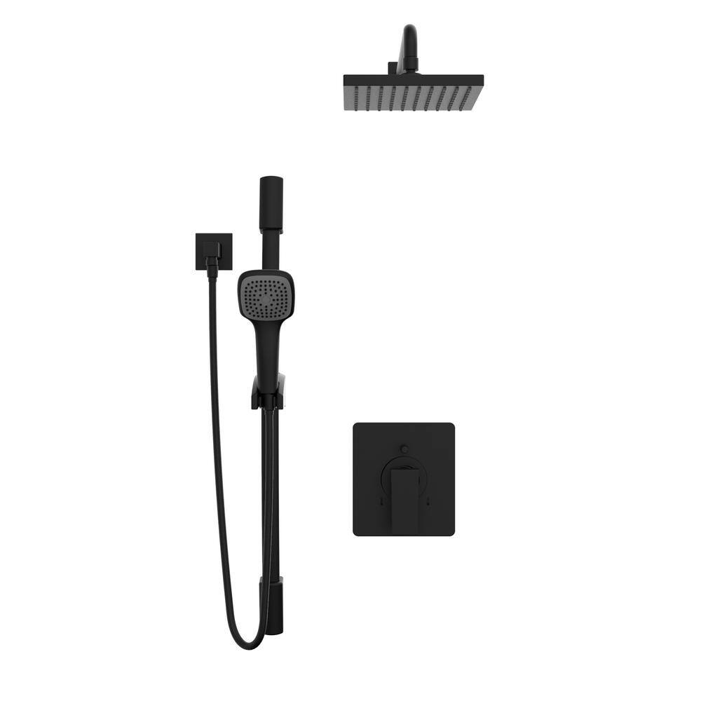 KEENEY Belanger 1-Spray Square Hand Shower and Showerhead from Wall Combo Kit with Slide Bar and Valve in Matte Black KIT-QUA130CMB