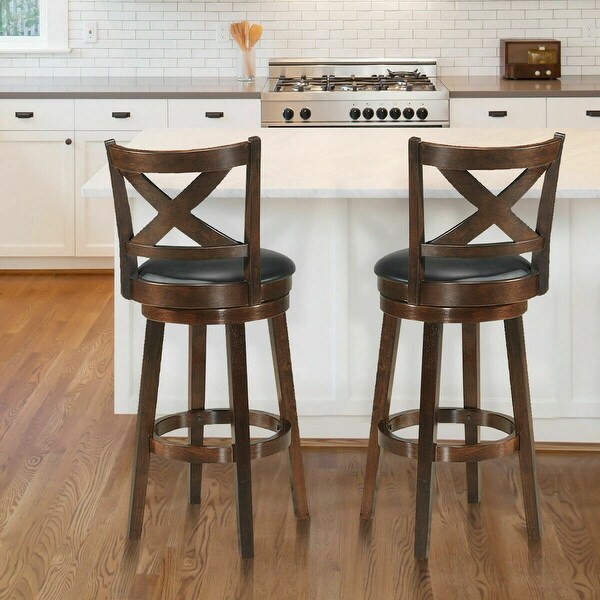 Costway Set of 2 Swivel Stool 29'' Bar Height X-Back Upholstered