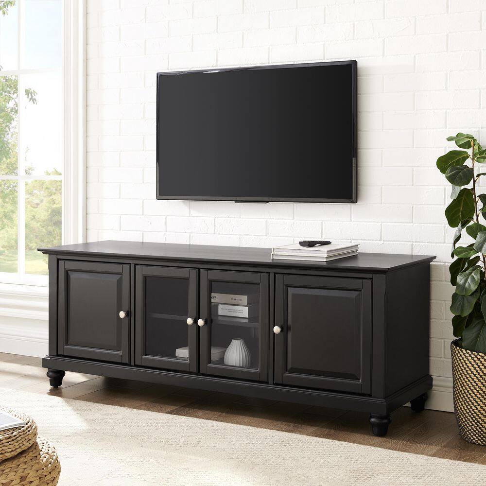 Crosley Cambridge 60 in. Black Wood TV Stand Fits TVs Up to 60 in. with Storage Doors KF10005DBK