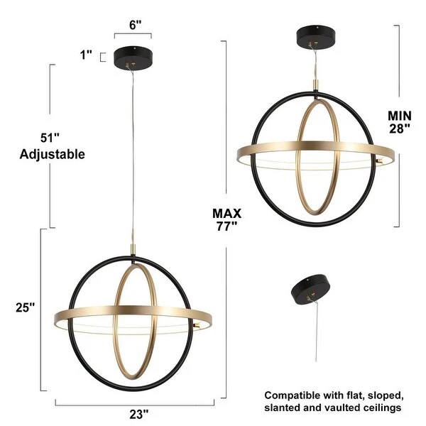 Modern LED Orb Chandelier 23-inch Black Gold Pendant Lights for Dining Room Shopping - The Best Deals on Chandeliers