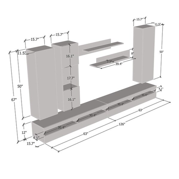 Fly EF5 35TV Wall Mounted Floating Modern Entertainment Center