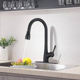 UPIKER Single-Handle Pull Down Sprayer Kitchen Faucet with Deckplate Included and 3 Modes in Matte Black UP2304KFMB0008