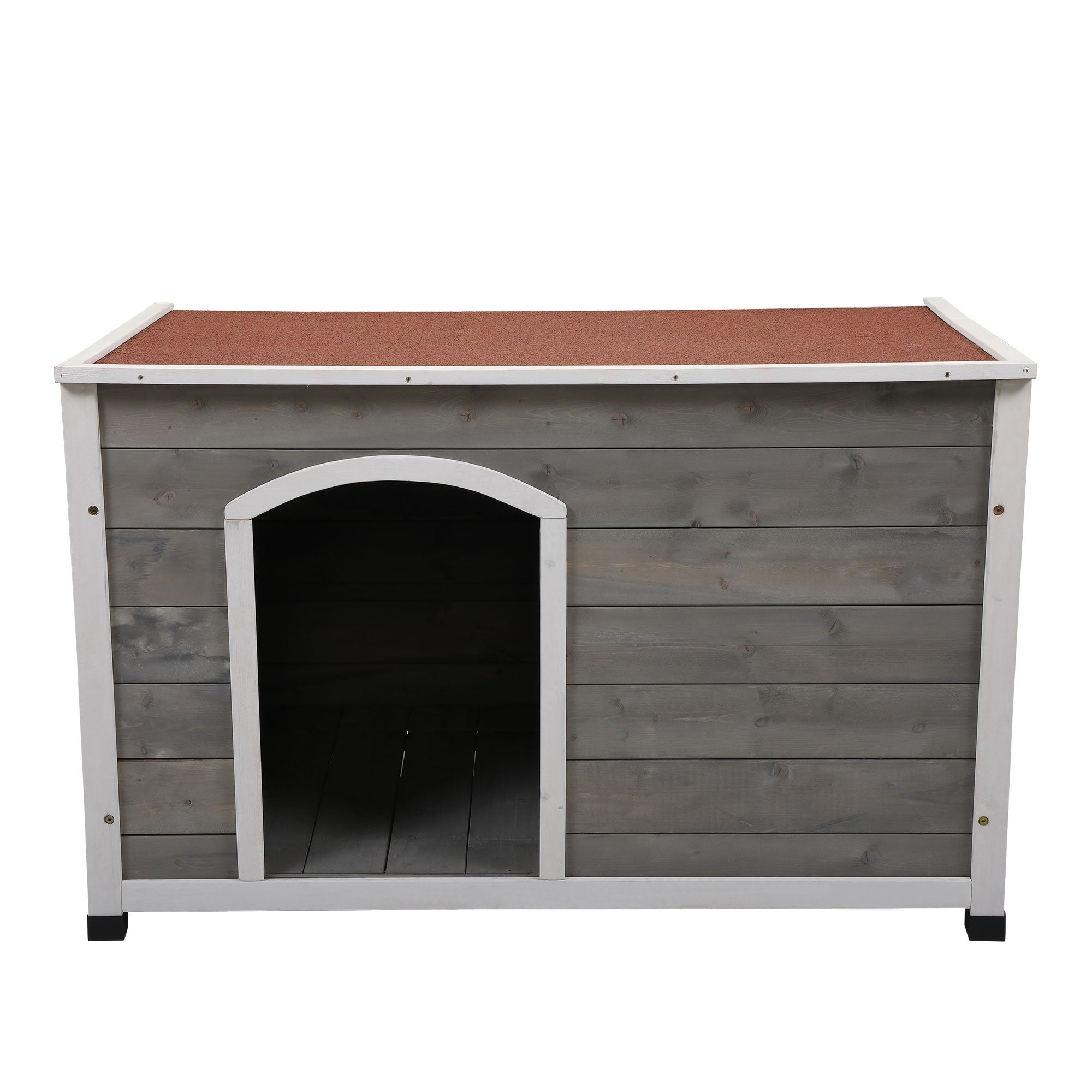 LOAOL Wooden Dog House with Openable Asphalt Roof and Removable Floor， Gray