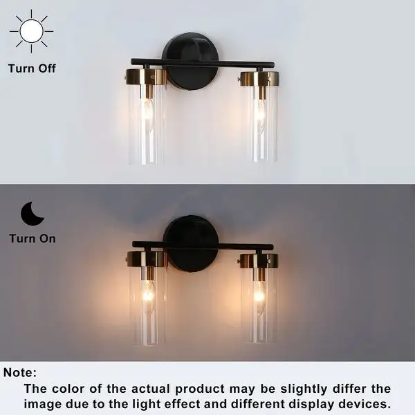 Modern 2-Light Black Bathroom Vanity Light Cylinder Glass Wall Sconces - 12.5