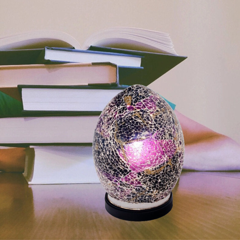 Britalia 880450 Purple Crackle Mosaic Glass Vintage Egg Table Lamp 20cm