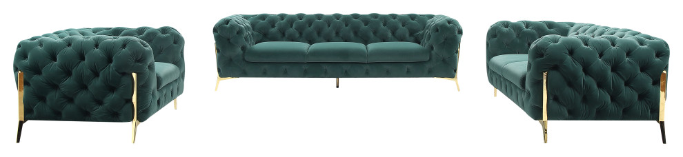 Divani Casa Quincey Transitional Emerald Green Velvet Sofa Set   Midcentury   Living Room Furniture Sets   by Vig Furniture Inc.  Houzz