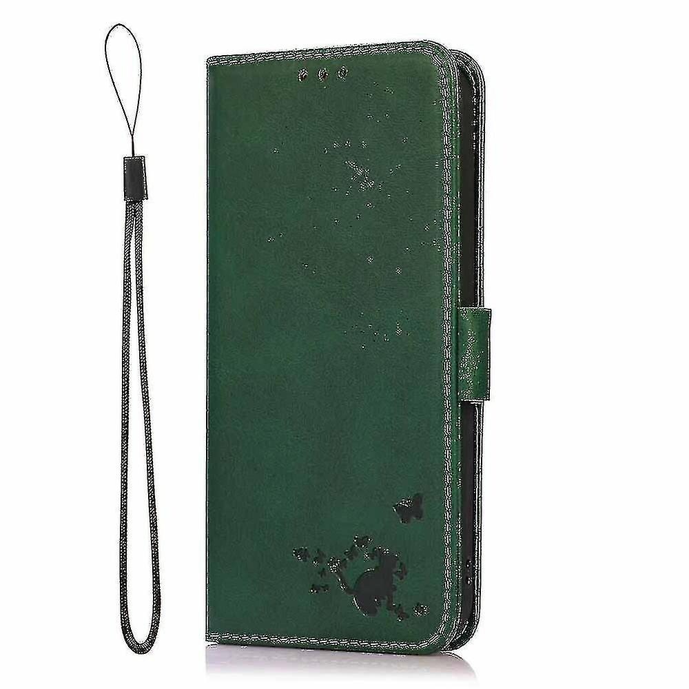 Samsung Galaxy F41/m31 Case Retro Cat Wallet Flip Cover Card Holder Pu Leather Coque Etui - Green