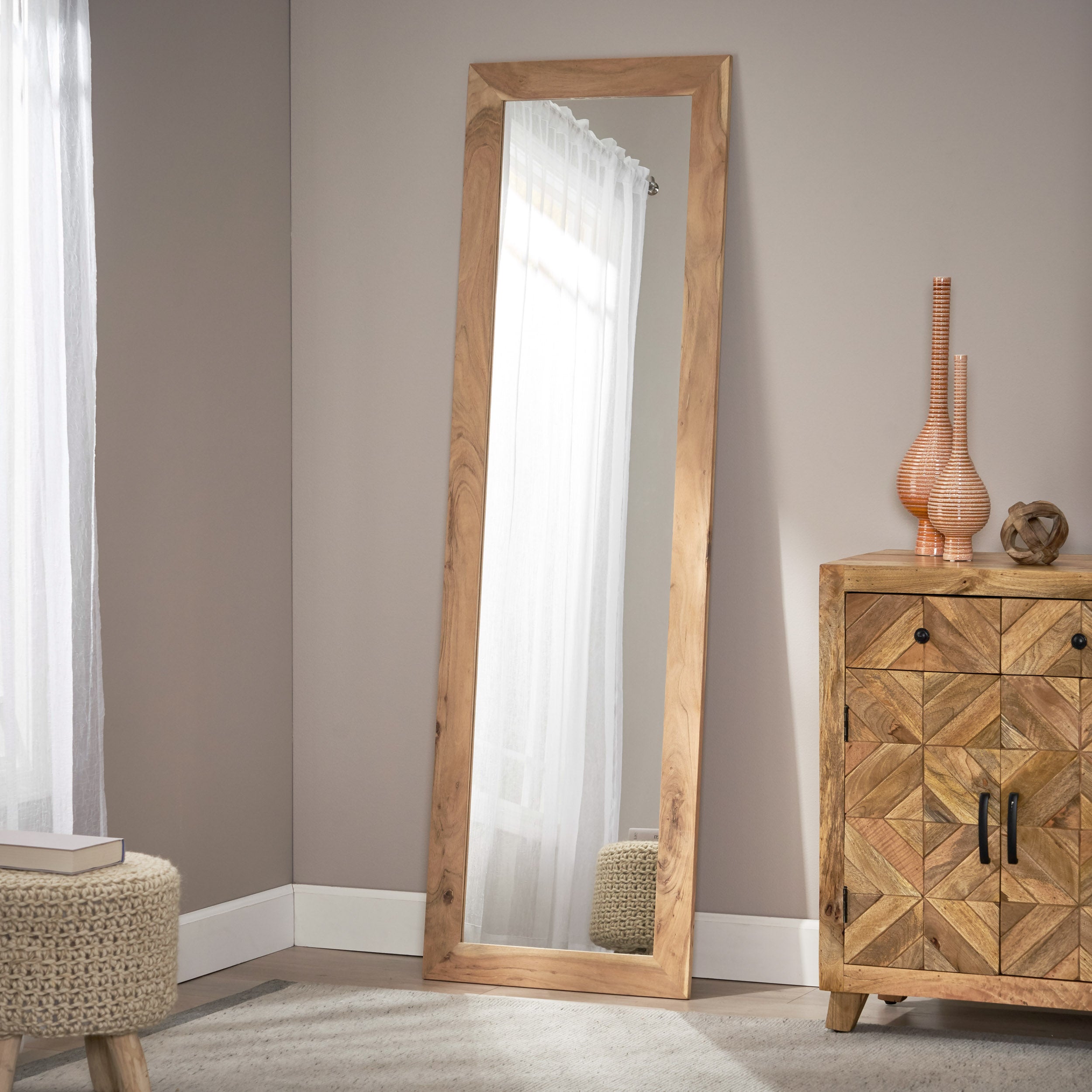 Celenia Rustic Floor Mirror with Acacia Wood Frame